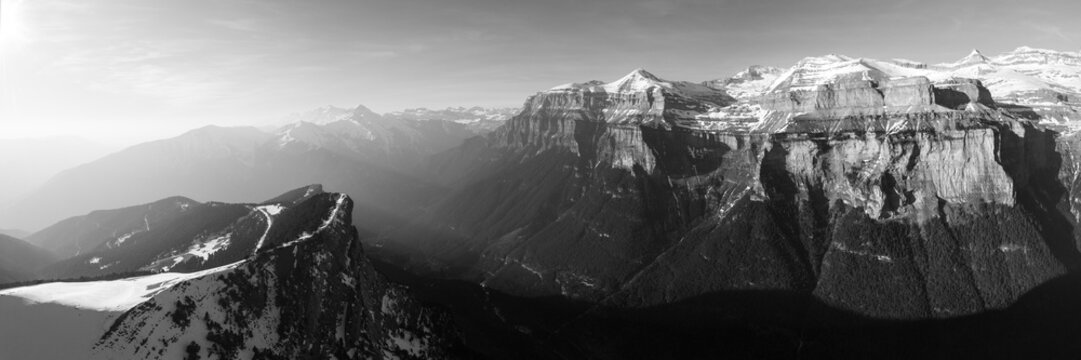 Ordesa Valley mountains Aragonese Pyrenees Spain black and white