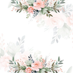 Watercolor vector wreath with green pink luxury leaves and branches.