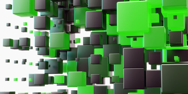 Abstract glowing cubes floating 