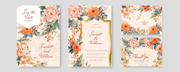Fototapeta na wymiar Luxury botanical wedding invitation card template.