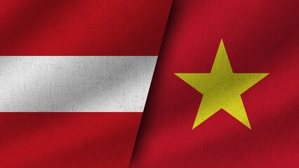 Vietnam and Austria Realistic Two Flags Together, 3D Illustration