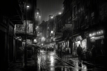 Fototapeta na wymiar 雨の繁華街,Generative AI AI画像