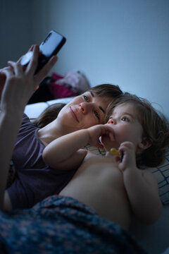 Mother, child and phone 
