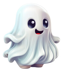 Cute Halloween ghost cartoon style 3D illustration isolated.