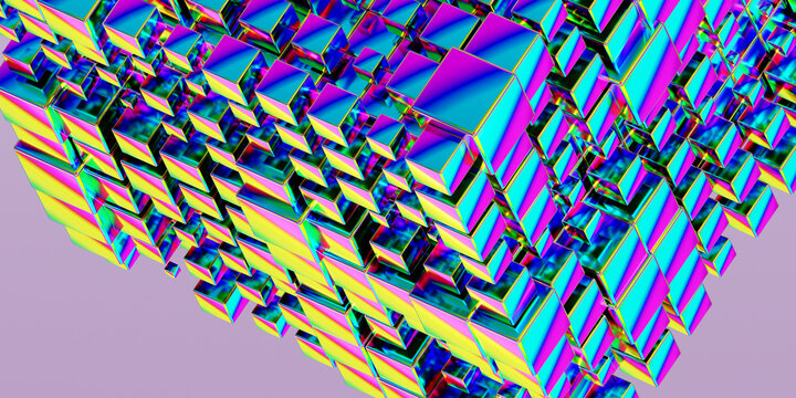 Iridescent abstract cubes floating 