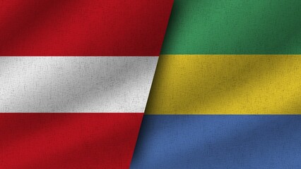 Naklejka premium Gabon and Austria Realistic Two Flags Together, 3D Illustration