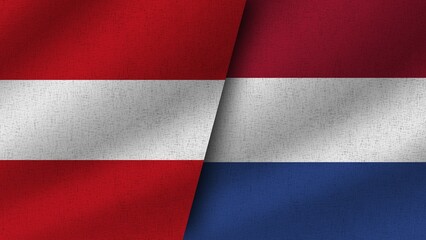 Netherlands and Austria Realistic Two Flags Together, 3D Illustration