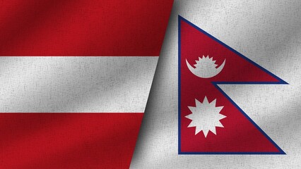 Nepal and Austria Realistic Two Flags Together, 3D Illustration