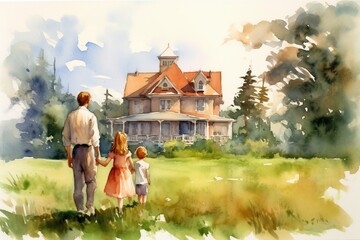 草原の家と家族,Generative AI AI画像