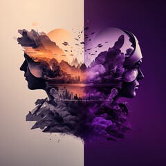 Abstract Visualization of Duality: Woman and Man, Peace and War Concept, Dual Faces in Artistic Expression