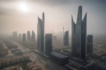 Morning view of Riyadh's King Abdullah Financial District. Generative AI