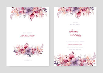 Fototapeta na wymiar Modern vector hand drawn floral wedding invitation template