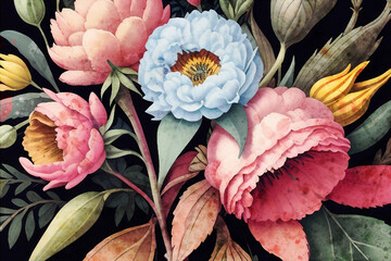 illustration rose peony flower illustration