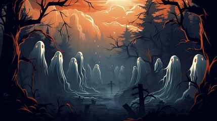 Halloween background with ghosts