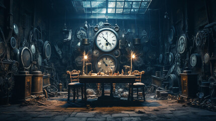 The Grim Omen: Echoes of Humanity's Imminent Demise Resonate in Haunted Clocks and Sinister Watches, Each Tick a Reminder of Mortal Fragility and the Inevitable End, Enhanced by Generative AI