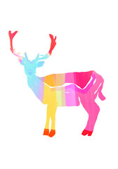 Colorful Deer Illustration, PNG, Rainbow Animal, Rainbow Deer, Antlers, Colorful Animal, Reindeer