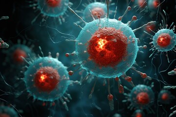 Corona virus cell attacking immune system, disease, antibodies, pathogen, infection, antiviral, parasites, genetics, outbreak, epidemiology, science, medicine. Generative AI