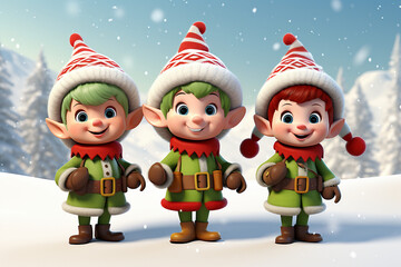 Cute 3D cartoon Christmas Elves