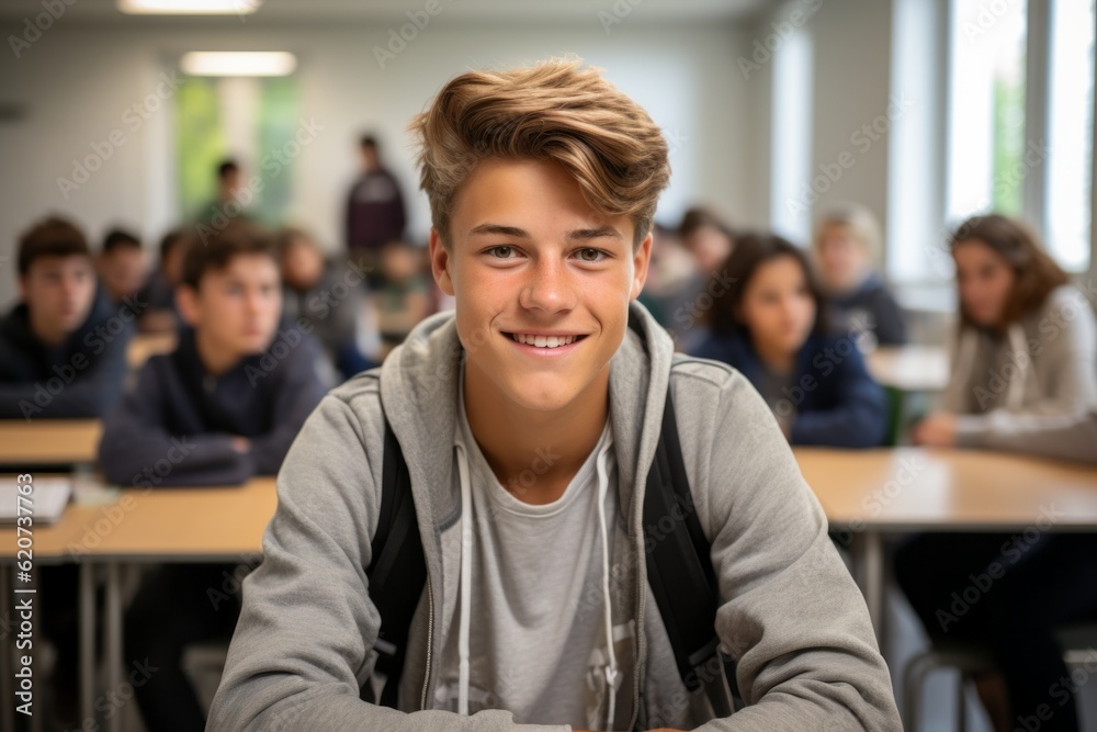 Wall mural high school student in class. back to school concept. background with selective focus