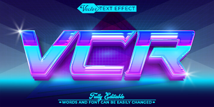 Retro Shiny VCR Vector Editable Text Effect Template