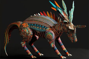Mexian alebrije colorful unicorn sculpture on isolated background