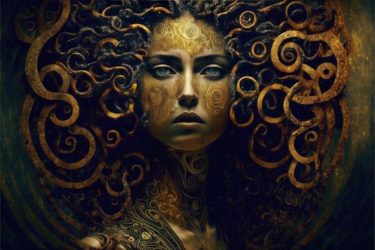 Modern artistic portrait of Medusa demon from Greek mythology