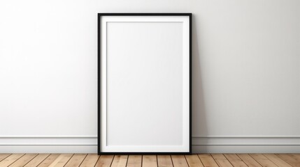An empty picture frame on a wooden floor