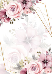 Watercolor floral with golden frame