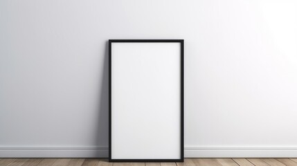 An empty picture frame on a wooden floor next to a white wall