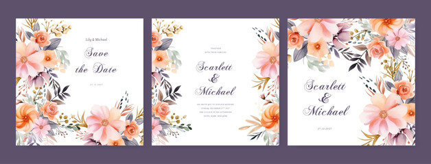Fototapeta na wymiar Luxury floral background and template layout design for wedding invite card, luxury invitation card and cover template.