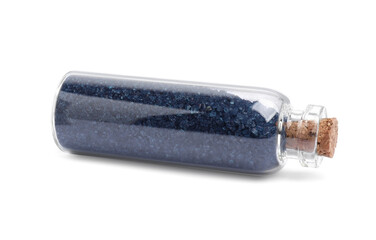 Glass bottle of blue food coloring isolated on white