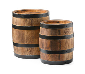 Fototapeta premium Two traditional wooden barrels isolated on white