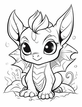 Contour linear illustration for coloring book. Cute dino, anti stress picture. Line art design for adult or kids