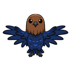 Cute brown headed cowbird cartoon flying