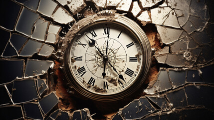 Obraz premium The Chronological Enigma Unveiled: In the Grim Embrace of Haunted Clocks and Sinister Watches, Time Slips into Twilight, Unleashing the Sinister Secrets. Enhanced by Generative AI