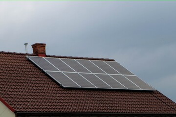 House roof with photovoltaic modules.