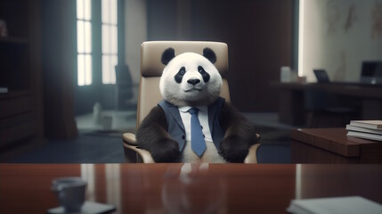 panda wearing formal business suit like a boss in the office: corporate Excellence Personified! Business concept, CEO, accountant, lawyer, writer, teacher, guru, executive. generative ai