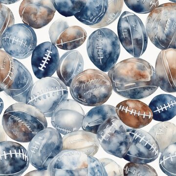 American Football ball icon seamless pattern. Rugby ball background for textile, interiour, seamless print.. Team sport game symbol