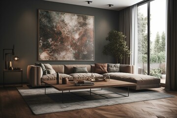 Contemporary living room artwork with ample space and natural lighting. Generative AI