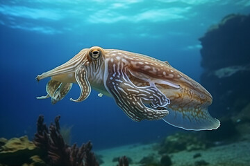 Picture of a cuttlefish (common cuttlefish) underwater - obrazy, fototapety, plakaty