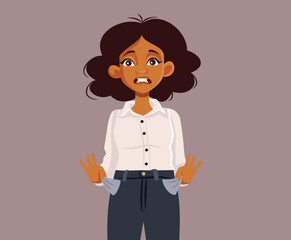 Broke Businesswoman Having No Money Vector Cartoon Illustration