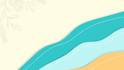 Beach summer background vector, abstract illustration with outline leaves, pastel color design, summer background