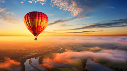 Fototapeta premium Mesmerizing Sunrise from a Hot Air Balloon. Generative Ai