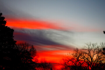 Fiery Sunset Clouds in Winter, Ohio