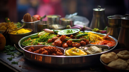 Obraz premium Delving into the Exquisite Flavors of Indian Street Food. Generative Ai