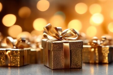 金色のプレゼントボックス,Generative AI AI画像