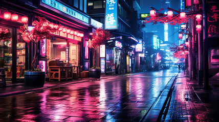 The Vibrant Nightlife and Neon Lights of Urban Streets. Generative Ai