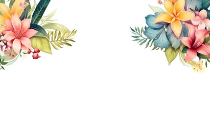 Obraz premium Floral border frame card template. multicolor flowers, leaves, for banner, wedding card. Springtime composition with copy-space, Generative AI illustration