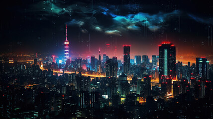 Urban Wonderland, Nightscape of Tokyo Dazzling City Lights. Generative Ai