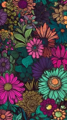 Türaufkleber beautiful illustration of flowers with bright colors. Beautiful flowers for background. Flower background art. Post-processed generative AI © ahsart